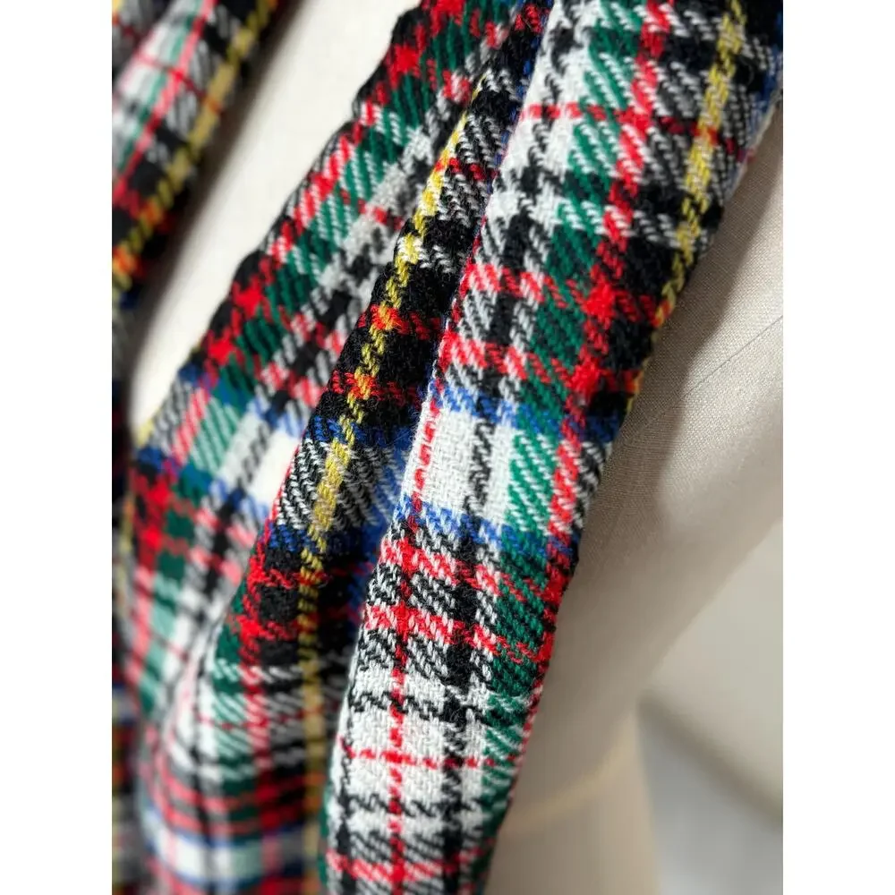 Vintage Plaid Scarf With Fringe, Primary Colors, Winter Scarf, Holiday